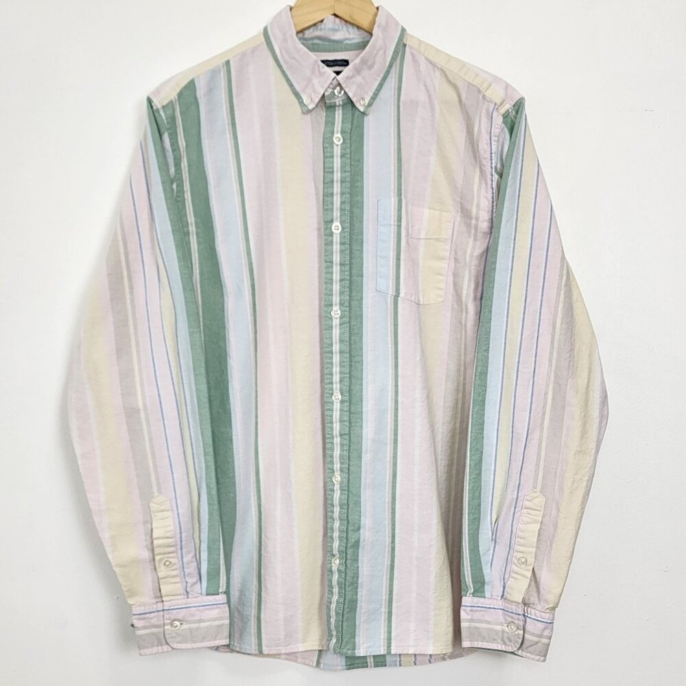 GAP Oxford Button Down Pastel Stripe Easter Spring Preppy Cotton Blend Stretch